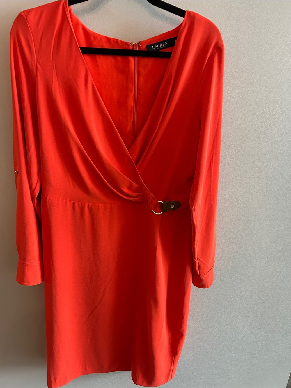 Ralph Lauren Scarlet Wrap-Front Long Sleeve Dress